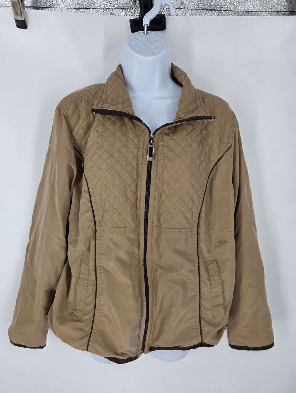 Three Hearts Tan Quilted Full Zip Jacket Women's Petite XL PXL
